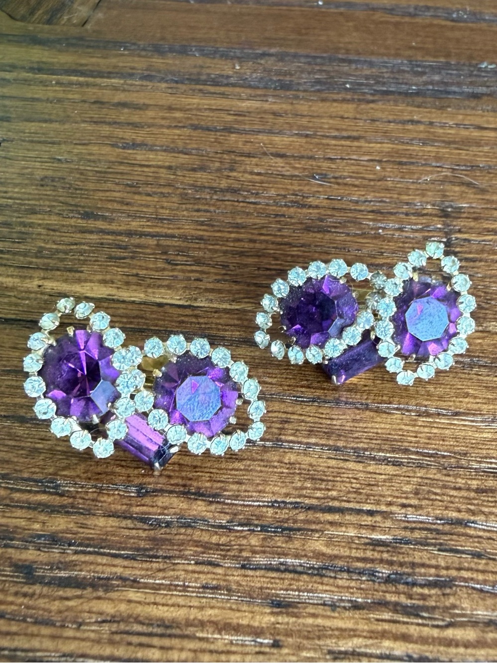 Vintage Hattie Carnegie Amethyst Rhinestone Clip-on Earrings Signed